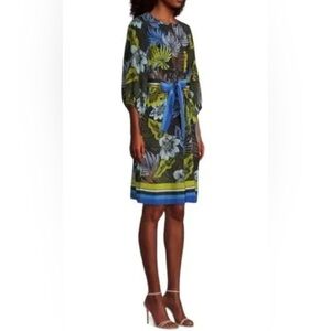 Kobi Halperin Designer 100% Silk Celine Black Multi Floral Dress Luxury Sz L